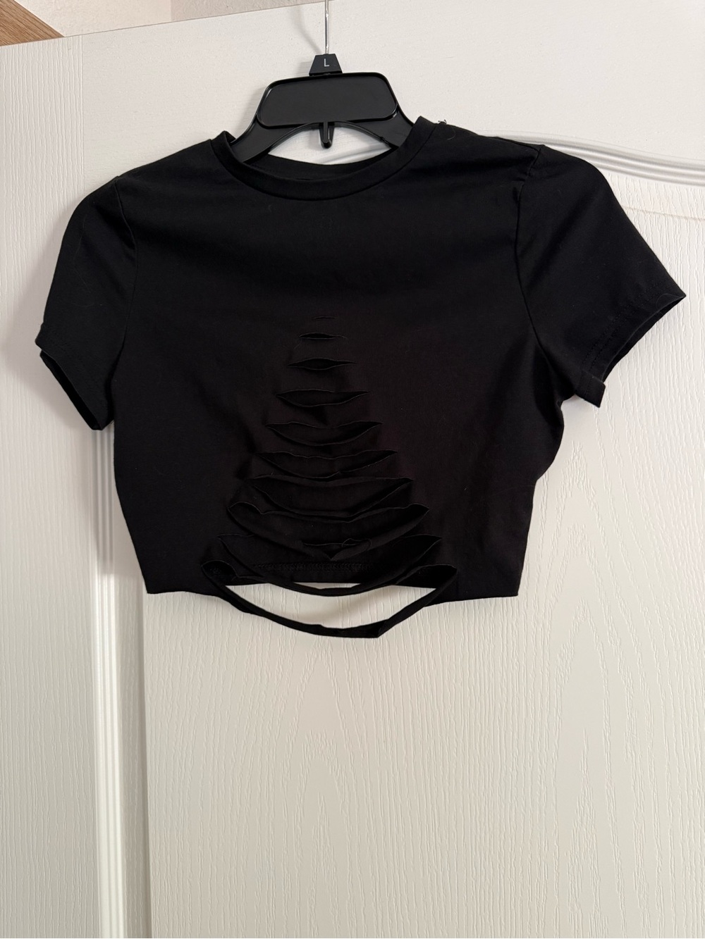 Black Distressed Crop Tee - Women